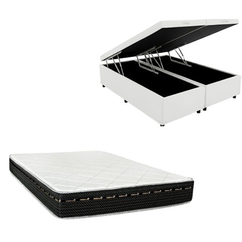 Cama Box Baú Bipartida Blindada + Colchão Eagle Molas Bonnel 22cm | Kit Completo com Cabeceira Boton