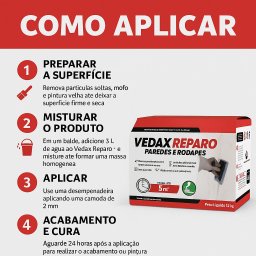 Vedax Reparo 12kg Argamassa Impermeabilizante para Paredes e Rodapés – Uso Interno e Externo - 6