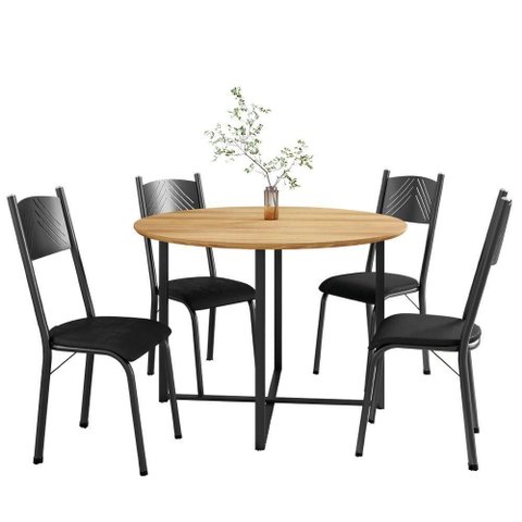 Conjunto de Mesa Sala de Jantar com 4 Cadeiras Tampo Redondo 1m Madeirado Liz Preto Artefamol Preto