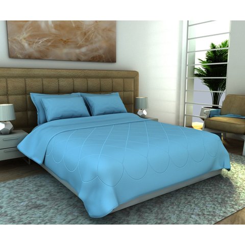 Cobre Leito Queen 3 Peças Malha Lisa 100% Algodão Zono Enxovais Azul Claro