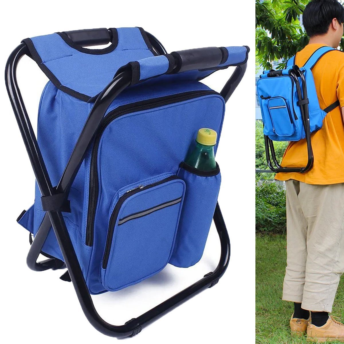 Cadeira Mochila Banco Portatil 2 Em 1 Bolsa Termica Praia Parque Acampamento Pesca Camping Pescaria 