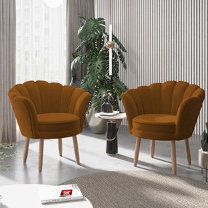 Kit 02 Poltronas Decorativas Pétala Luxo Veludo Terra Cota Pés Palito - Visan Estofados