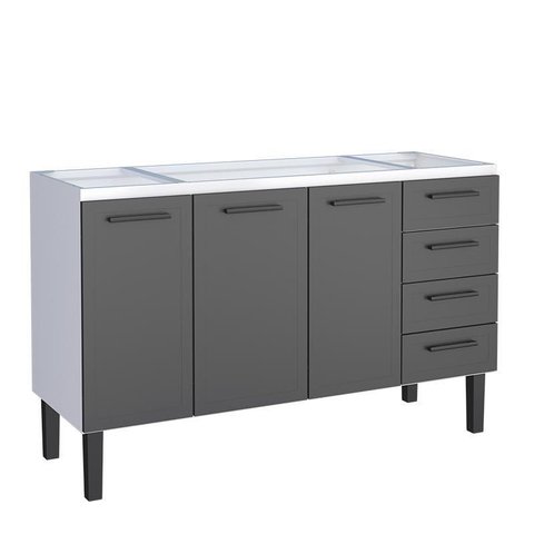 Gabinete de Aço para Pia 150cm Juno/apolo 4 Gavetas Cozimax Preto