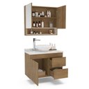 Ver imagem 2 de Conjunto Gabinete Flutuante para Banheiro com Espelheira 80cm Travertino Politorno Móveis
