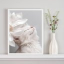 Ver imagem 2 de Quadro Decorativo Gatinho Branco Flor Branca 33x24cm - com Vidro:moldura Branca