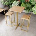 Ver imagem 1 de Jogo Mesa Alta Bistrô Quadrada 2 Banquetas Pinus Confort Industrial Dourado Don Castro Decor Industr