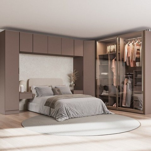 Guarda-Roupa Modulado de Canto Obliquo 8 Peças 9 Portas Reflectas Orion CabeCasa MadeiraOriginals Marrom/Mocha