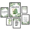Ver imagem 1 de Composição 6 Quadros Decorativos Lavanderia Folhas - com Vidro:madeira Branca