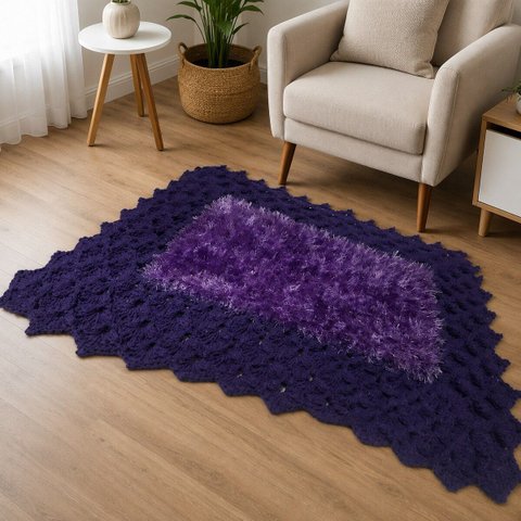 Tapete de Crochê Luxo Roxo Artesanal 45x65 Sala Quarto