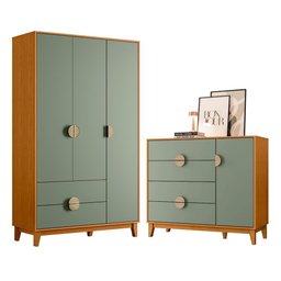 Jogo de Quarto Ipê Guarda Roupa e Cômoda Cinamomo/sálvia - Móveis Albatroz - 1