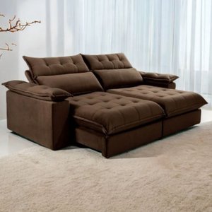 Sofá Retrátil e Reclinável Molas Ensacadas 2,30m Orquídea Vivaro Decor Suede Marrom