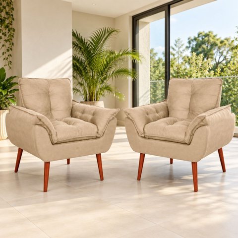 Kit 2 Poltronas Opala Decorativas Bege para Sala de Estar