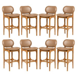 Kit 8 Banquetas Alta Estofada Rafine Madeira Castanho Impermeável Marrom