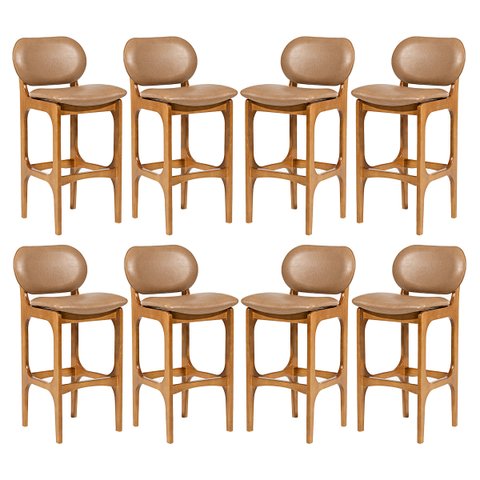 Kit 8 Banquetas Alta Estofada Rafine Madeira Castanho Impermeável Marrom