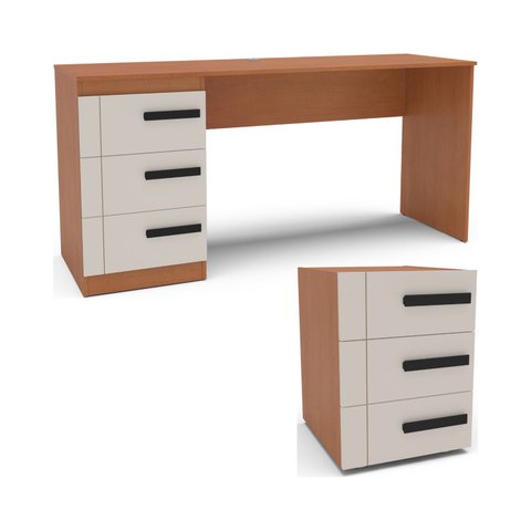 Conjunto Escritório Escrivaninha e Mesa Auxiliar 3 Gavetas 40cm Lisboa Politorno Móveis