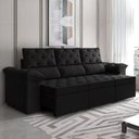 Ver imagem 3 de Sofá 3 Lugares Retrátil 210cm Suede York Estofado - Preto