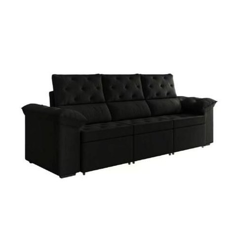Sofa 3 Lugares Retratil 210cm Suede York Flash Estofado - Preto