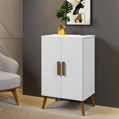 Armário Multiuso Cali - Base Madeira Maciça e Mdf com 2 Portas - Branco