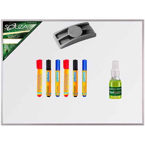 Quadro Branco 60x40 cm Standard Com Moldura de Alumínio Pop 5601 + 6 Marcador Para Quadro Branco Sor