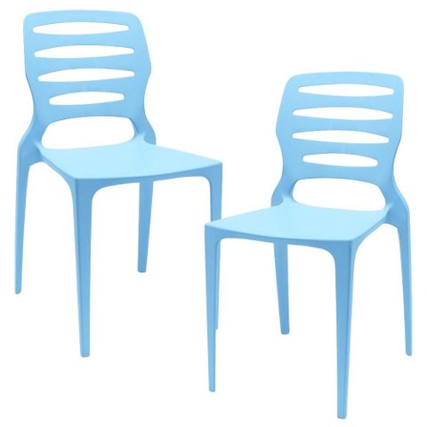 Kit 02 Cadeiras para Cozinha Área Gourmet Jardim Empilhável Larsen P03 Azul Celeste - Lyam Decor