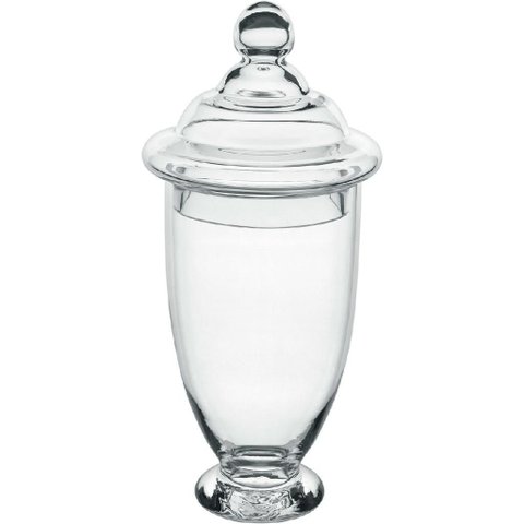 Potiche Decorativo de Vidro Transparente 35x17x17cm Tampa Enfeite Sala Mesa