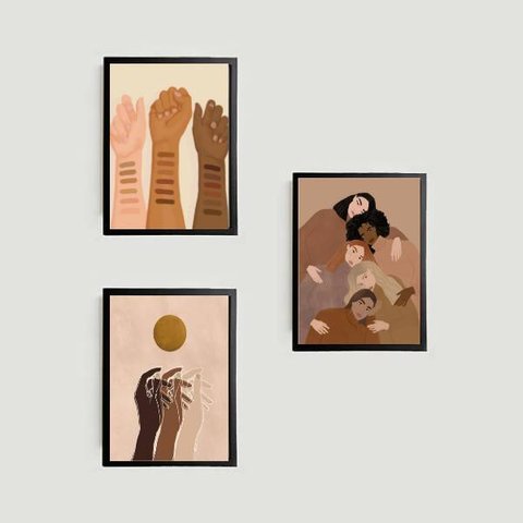 Kit 3 Quadros Racism Is Over 24x18cm - com vidro:Madeira preta