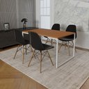 Ver imagem 1 de Mesa Industrial Base Ferro Branco 137x90 Tampo Canela 4 Cadeiras Eiffel Madeira Assento Preto