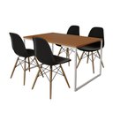 Ver imagem 2 de Mesa Industrial Base Ferro Branco 137x90 Tampo Canela 4 Cadeiras Eiffel Madeira Assento Preto