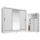 Ver imagem 1 de Guarda Roupa Casal Itália 3 Portas Correr com Espelho e Cômoda Marabá com Pés MDF MDP Branco