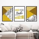 Ver imagem 1 de Kit 3 Quadros Você Pode Tudo - Dourado 45x34cm - com vidro:Madeira preta