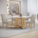 Ver imagem 1 de Conjunto de Jantar Arizona 4 Lugares Tampo MDF com Vidro e Cadeiras Veludo Bege 120cm Cel Móveis