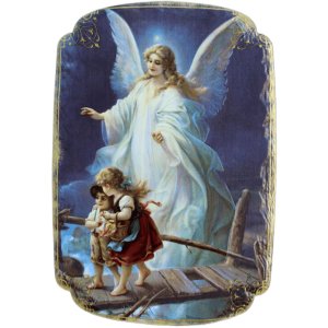 Quadro Mesa Colecionável Natal Anjo da Guarda Crianças 20cm