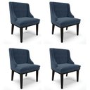 Ver imagem 1 de Kit 4 Cadeiras Estofadas para Sala de Jantar Base Fixa de Madeira Preto Lia Suede Azul Marinho - Ibi