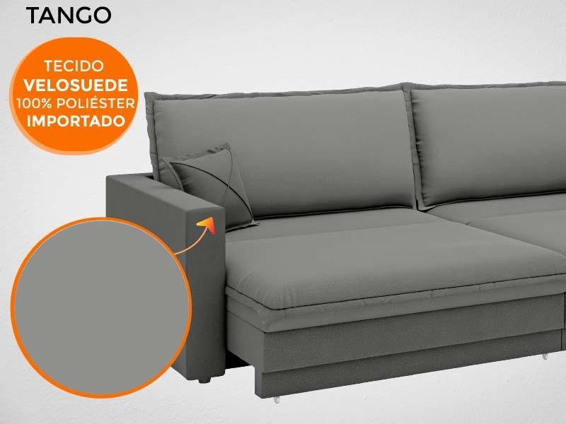 Sofá Tango 2,40M Sem Caixa, Retrátil e Reclinável Velosuede Grafite - Netsofás - 6