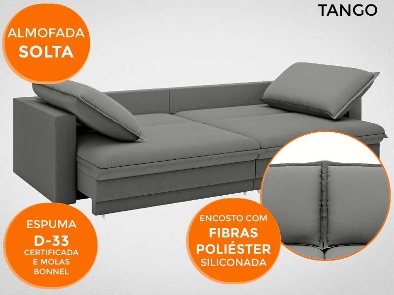 Sofá Tango 2,40M Sem Caixa, Retrátil e Reclinável Velosuede Grafite - Netsofás - 4