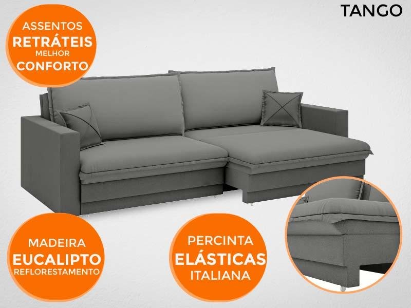 Sofá Tango 2,40M Sem Caixa, Retrátil e Reclinável Velosuede Grafite - Netsofás - 5