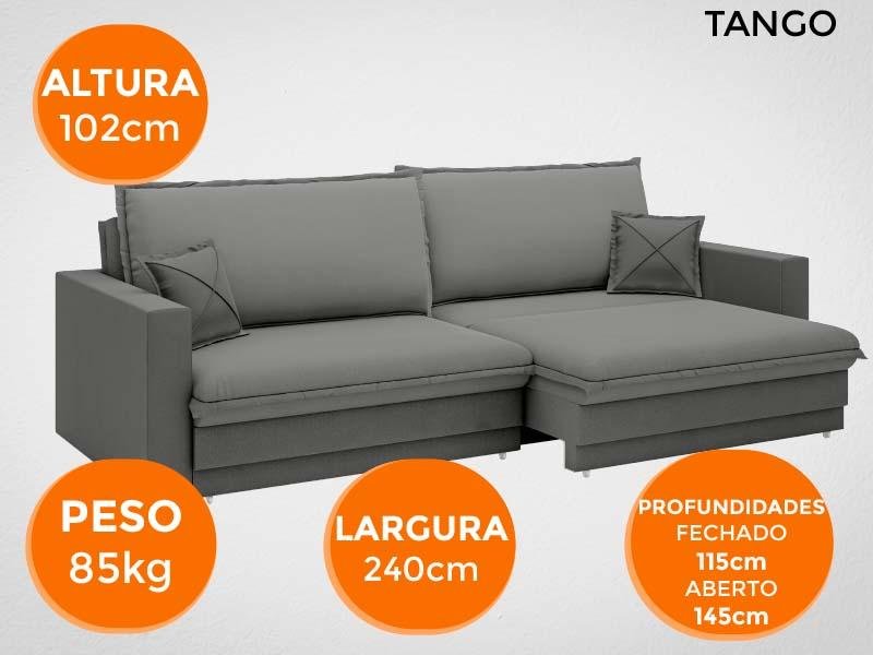 Sofá Tango 2,40M Sem Caixa, Retrátil e Reclinável Velosuede Grafite - Netsofás - 7