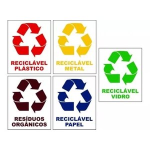 Adesivo Lixo Reciclável Modelo: Kit 5 Unidades 20x15cm