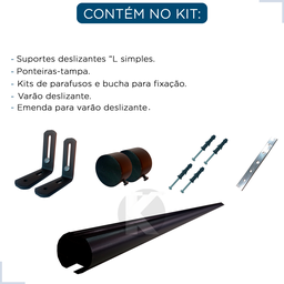 Kit Varão Trilho Suisso Deslizante Wave 28mm 3,5m - Preto - 8