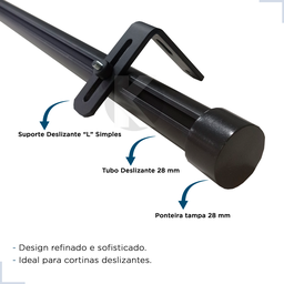 Kit Varão Trilho Suisso Deslizante Wave 28mm 3,5m - Preto - 9