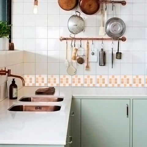 Saldão - Adesivo Destacável Pastilha para Cozinha Mix Creme 15x15cm Tacolado Papel de Parede