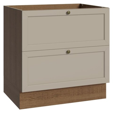 Balcão de Cozinha 80 cm 2 Gavetas (sem Tampo) Rustic/Crema Vik Madesa