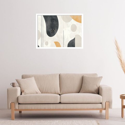 Quadro Decorativo Preto Bege Risco Abstrato - 50x70cm:moldura Preta