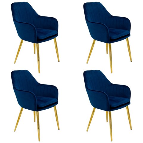 Kit 4 Cadeiras Poltrona Lines Base Dourada Recepção Sala Decorativa Suede 