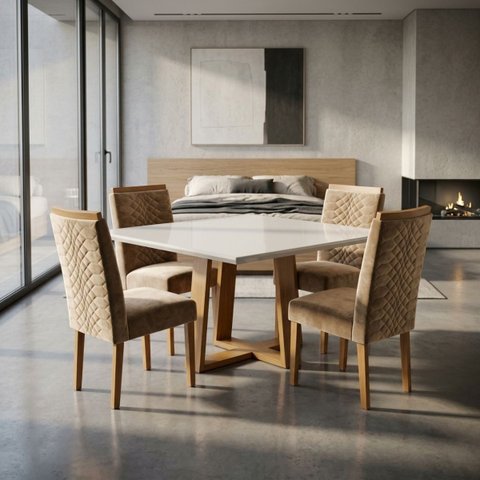 Conjunto Mesa de Jantar Pedro Art Assento 0,90x0,90m - Cappuccino