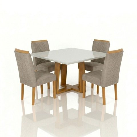 Conjunto Mesa de Jantar Pedro Art Assento com 4 Cadeiras 0,90 x 0,90 Marrom