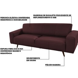 Sofá 3 Lugares Sala de Estar Frances Retrô Couro Bordô - Gran Belo - 3