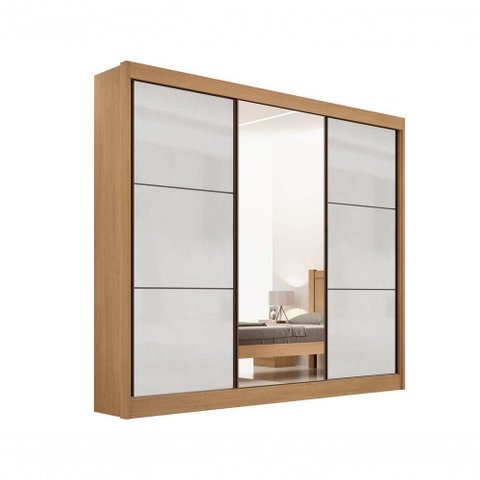 Guarda Roupa Cristal Casal 3 Portas 6 Gavetas com Pés D' Doro Cinamomo/off White