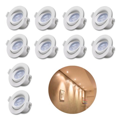 10x Spot Redondo Embutir Sanca 3w Direcionavel Mr11 Dicroica