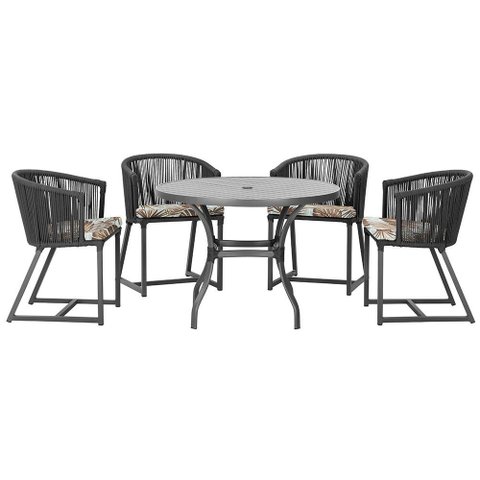 Mesa com 4 Cadeiras de Jantar Roma 100cm e Noronha em Aluminío Preto Corda Nautica Estofado 6 Trama
